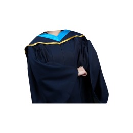 Design blue silk ribbon gown graduation robe, customized blue graduation robe, academic gown, V-neck zipper design, master's graduation robe, Hong Kong University of Science and Technology, graduation robe manufacturer DA527 Design blue silk ribbon gown graduation robe, customized blue graduation robe, academic gown, V-neck zipper design, master's graduation robe, Hong Kong University of Science and Technology, graduation robe manufacturer DA527